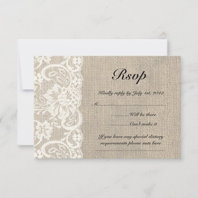 Elfenbeinspitze und Burlap Look - RSVP-Karte RSVP Karte (Vorderseite)