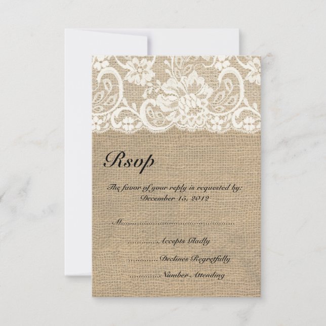 Elfenbeinspitze und wärme Burlap-Hochzeitskarte RSVP Karte (Vorderseite)