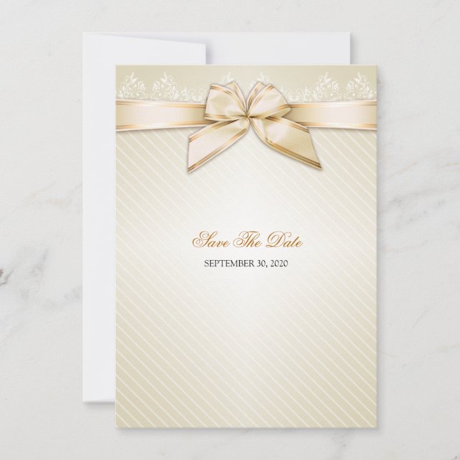Elfenbeinstäbchen Gold Streifen Hochzeitssache Dat Save The Date (Vorderseite)