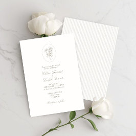 Elfenbeinweiß und Sand | Streifen-Blumen-Hochzeit  Einladung