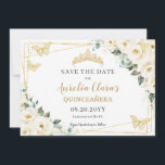Elfenbeinweißblume Quinceanera Sweet 16 Butterfly Save The Date<br><div class="desc">c) Das glückliche Cat Studio</div>