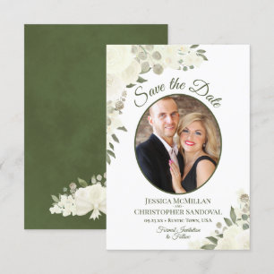 Elfenbeinweiße Aquarellfarben Oval Foto Hochzeit Save The Date