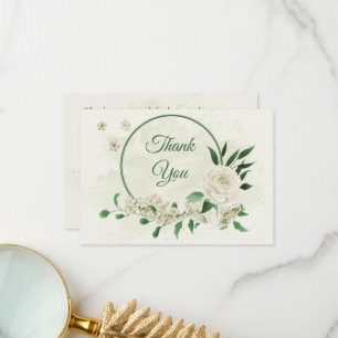 Elfenbeinweiße Blume Grüne Hochzeit Dankeskarte