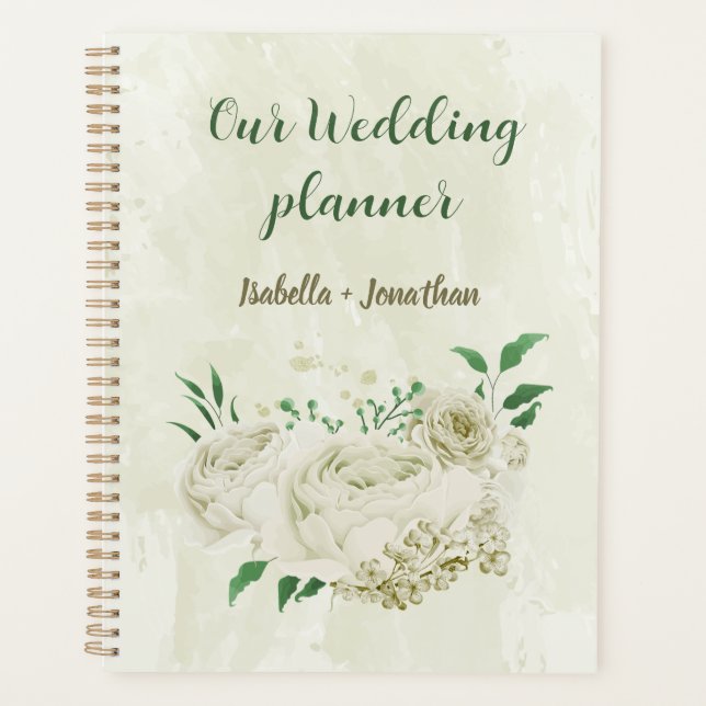 Elfenbeinweiße Blume Grüne Hochzeit Planer (Vorderseite)