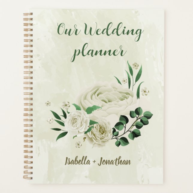 Elfenbeinweiße Blume Grüne Hochzeit Planer (Vorderseite)