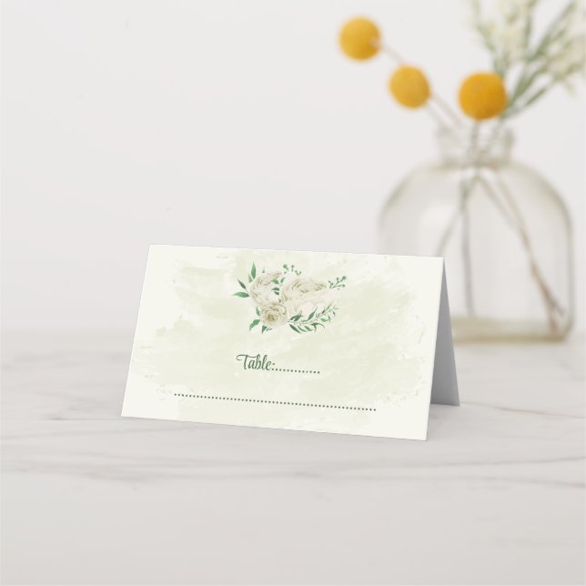 Elfenbeinweiße Blume Grüne Hochzeit Platzkarte (Vorderseite)