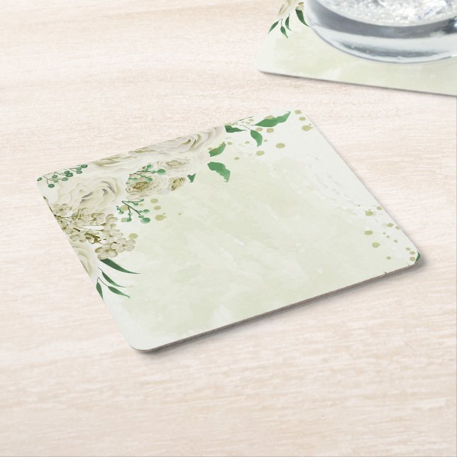 Elfenbeinweiße Blume Grüne Hochzeit Rechteckiger Pappuntersetzer (angewinkelt)