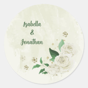 Elfenbeinweiße Blume Grüne Hochzeit Runder Aufkleber
