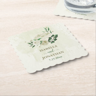 Elfenbeinweiße Blume Grüne Hochzeit Untersetzer