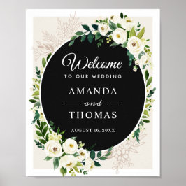 Elfenbeinweiße Blume Hochzeit Begrüßungszeichen Poster