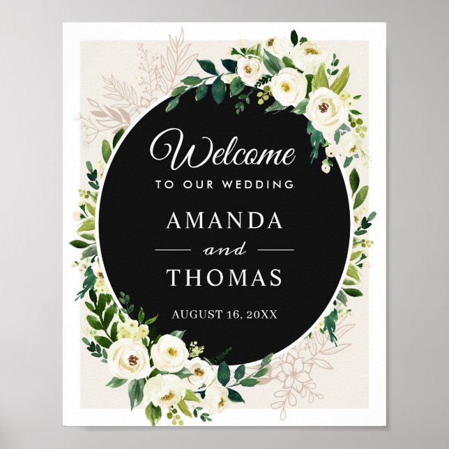 Elfenbeinweiße Blume Hochzeit Begrüßungszeichen Poster (Vorne)