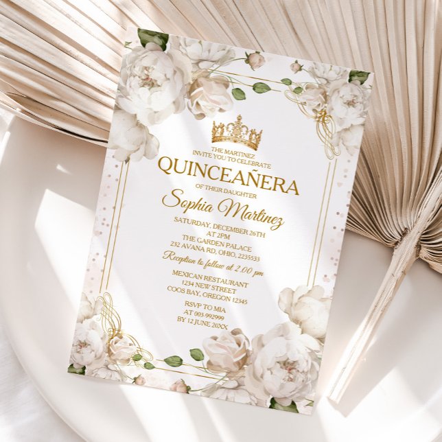 Elfenbeinweiße Blume Mexican Gold Charra Mis Quinc Einladung (Von Creator hochgeladen)