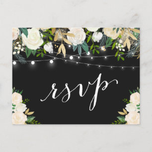 Elfenbeinweiße Blumen-Lichterkette Hochzeit RSVP Einladungspostkarte