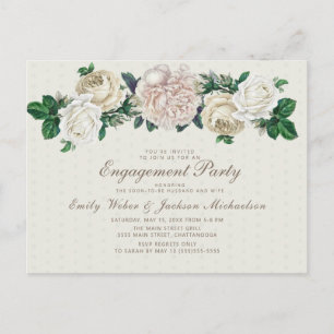 Elfenbeinweiße Creme Vintage Blumen Hochzeitsfeier Postkarte