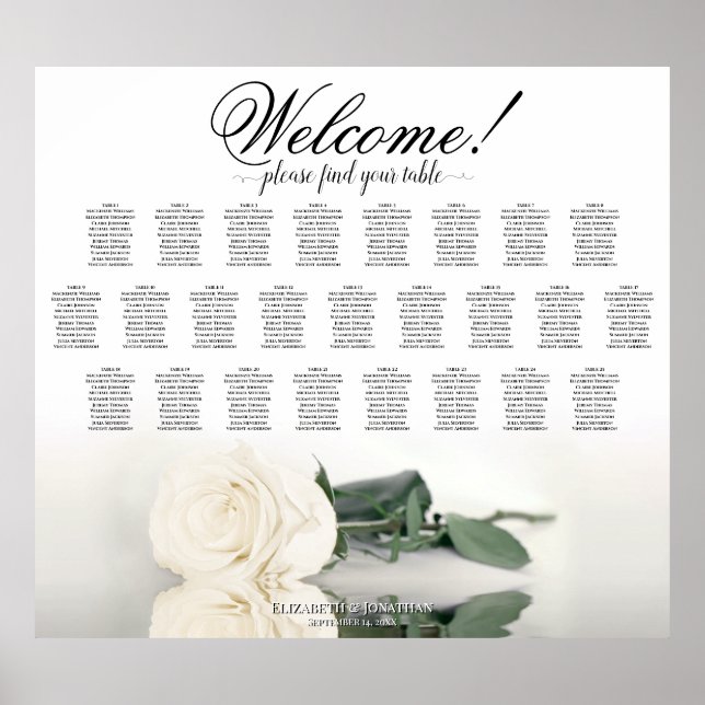 Elfenbeinweiße Rose Elegant 25 Tabelle Seating Cha Poster (Vorne)
