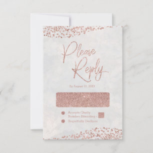 Elfenbeinweiße & Rose Gold Glam Wedding Reply UAWG RSVP Karte