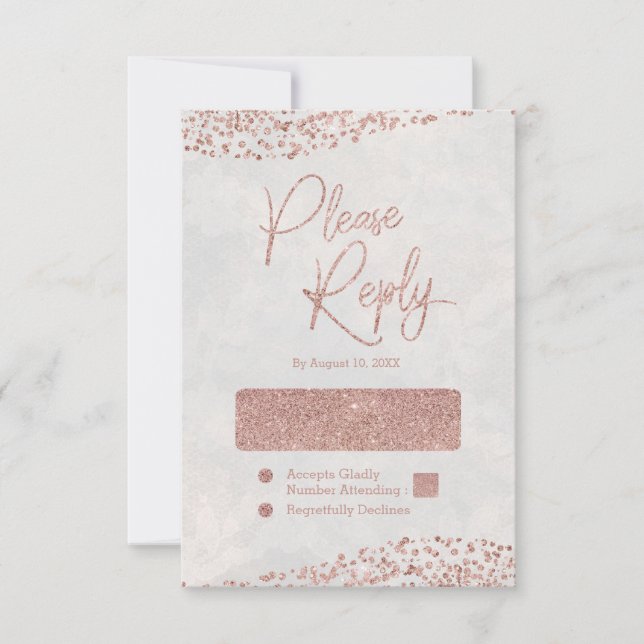 Elfenbeinweiße & Rose Gold Glam Wedding Reply UAWG RSVP Karte (Vorderseite)