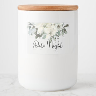 Elfenbeinweiße Rosen Florales Date Night Glas Etik Lebensmitteletikett