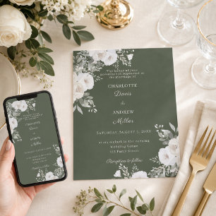 Elfenbeinweiße Rosen grüner Moos Hochzeit Einladung