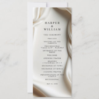 Elfenbeinweiße Satin Elegance Hochzeitsprogramm Einladung