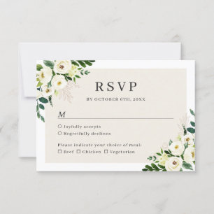 Elfenbeinweiße Vegetation Floral Elegante Hochzeit RSVP Karte