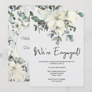 Elfenbeinweißes Aquarell-Blumen-Verlobungsparty Einladung