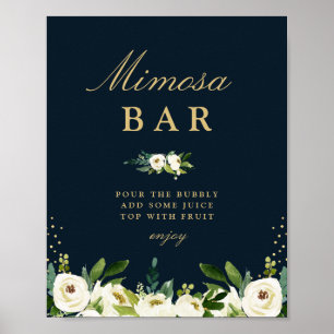 Elfenbeinweißes Blumen-Hochzeitsdusche-Mimosa-Bar- Poster