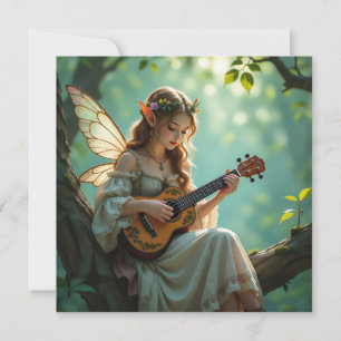 Elfenfee, die Ukulele in einem verzauberten Wald s Karte