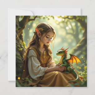 Elfenfee mit Drachen im verzauberten Wald Karte