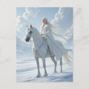 Elfenkönigin auf einem majestätischen weißen Pferd Postkarte