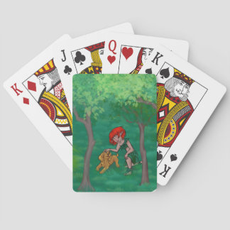 Elfenmädchen, das mit ihrem Welpenhund im Wald spi Spielkarten