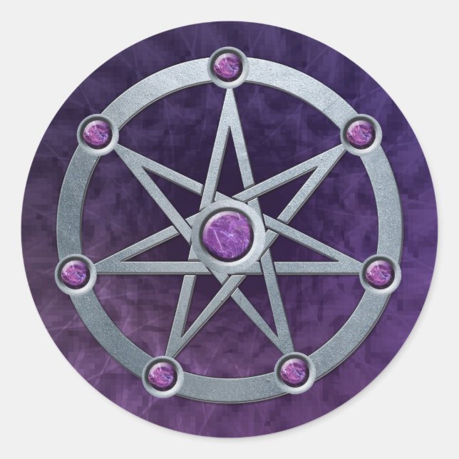 Elfenstar Silver mit Amethyst geprägt Runder Aufkleber (Vorderseite)