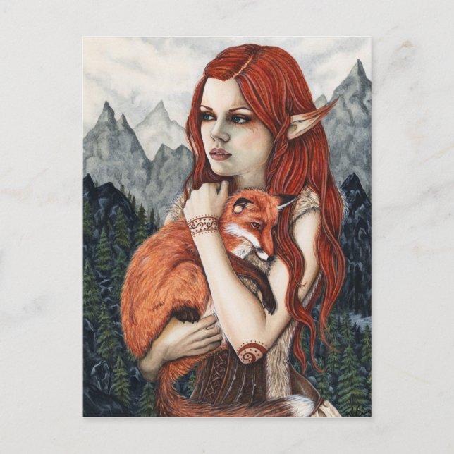 Elffox-Fantasie-Kunst-Natur-Postkarte Postkarte (Vorderseite)