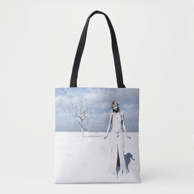 Elfin Frau läuft durch den Schnee  Tasche (Vorderseite)