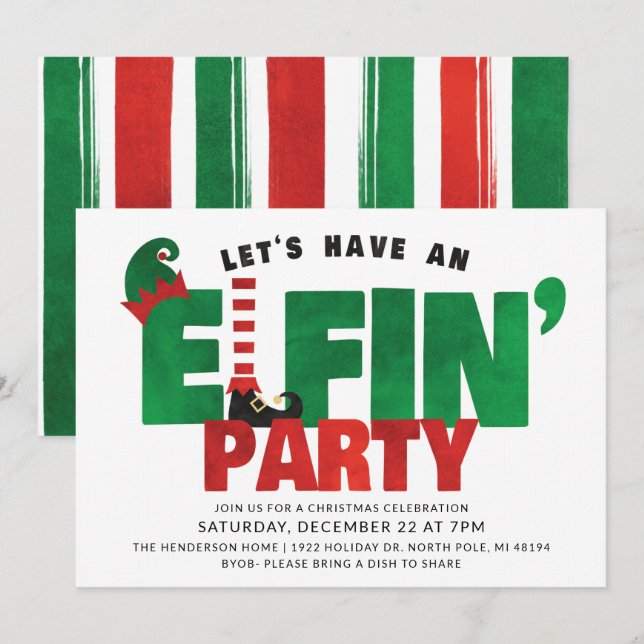 Elfin Party - Funny Christmas Party Einladung (Vorne/Hinten)