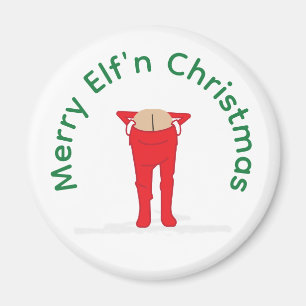 Elf'n Elf Moon Christmas Button Magnet