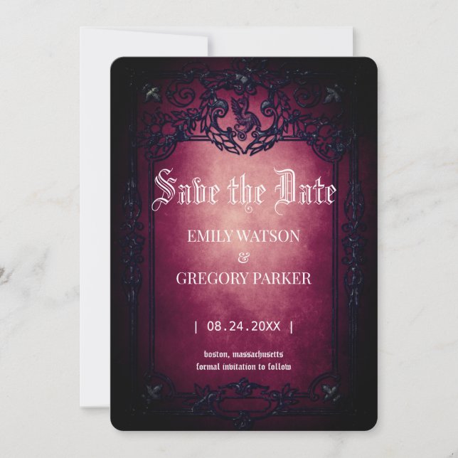 Elgant Gothic Aquamarin Rust Red Save the Date Ger (Vorderseite)