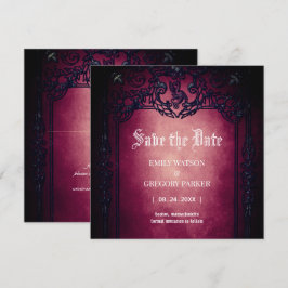 Elgant Gothic Aquamarin Rust Red Save the Date Ger Einladung