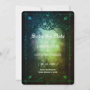 Elgant Gothic Aquamarin Rust Save the Date Gerahmt