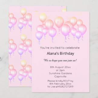 ELGANT MODERN BALLOON HÜBSCH PASTEL GEBURTSTAG EINLADUNG