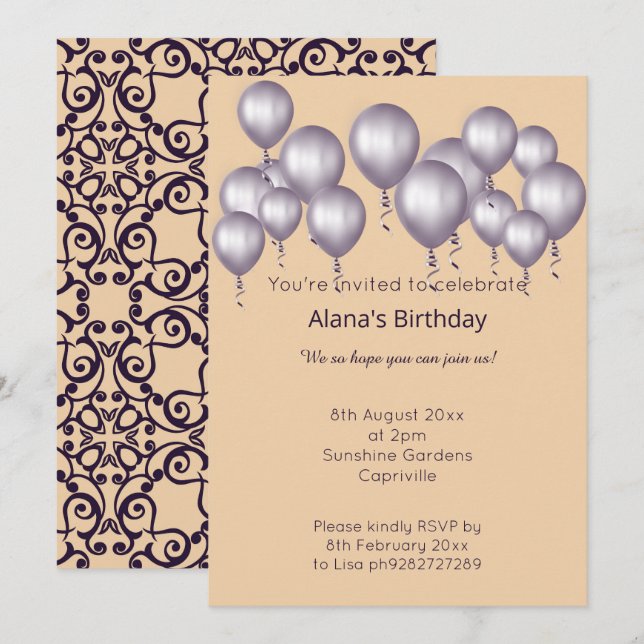 ELGANT MODERN DAMASK NAVY APRICOT EINLADUNG (Vorne/Hinten)