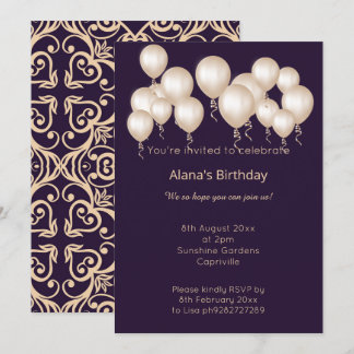 ELGANT MODERN DAMASK NAVY SILVER GOLD EINLADUNG