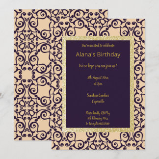 ELGANT MODERN DAMASK NAVY SILVER GOLD EINLADUNG