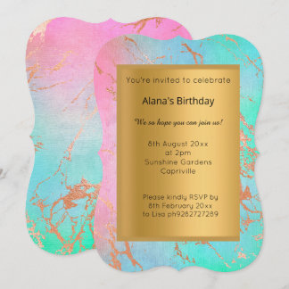 ELGANT MODERN MARBLE PASTEL GOLD GEBURTSTAG EINLADUNG