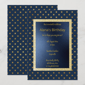 ELGANT MODERN NAVY STAR GOLD EINLADUNG