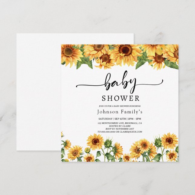 elgante Sonnenblume Babydusche Einladung (Vorne/Hinten)