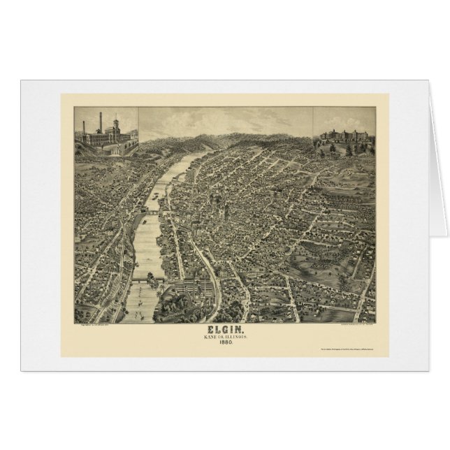 Elgin, carte panoramique de l'IL - 1880 (Devant horizontal)
