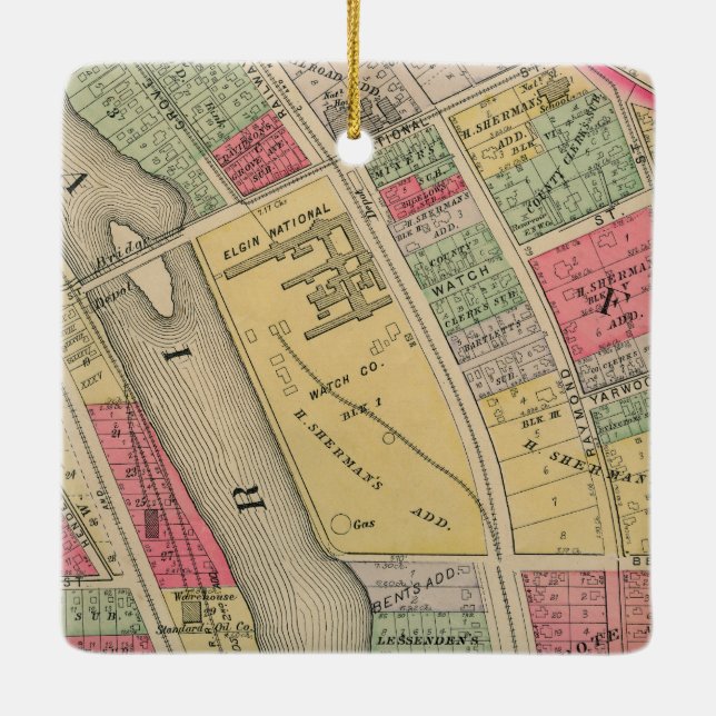 Elgin Illinois 1871 Karte Elgin Uhr-Fabrik Keramikornament (Rückseite)
