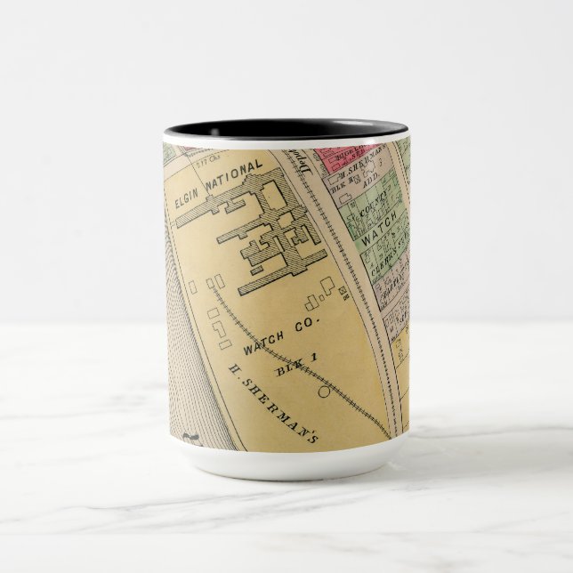 Elgin Illinois 1871 Karte Elgin Watch Factory Tasse (Zentrum)