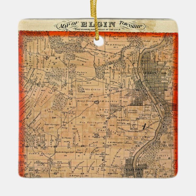 Elgin Illinois 1871 Karte Keramikornament (Vorderseite)